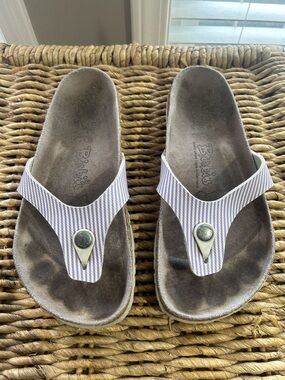 Birkenstock Birkie’sWomen’s Purple & White  Stripe Thong Sandals Size 38 (7-7.5)